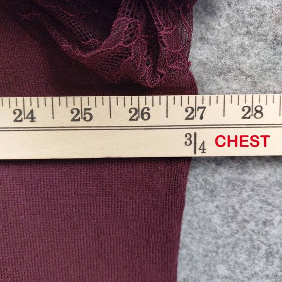 Belldini Plus 3X Top Burgundy Mock Neck Sweater Lace Chiffon Pleated Romantic - Picture 3 of 8